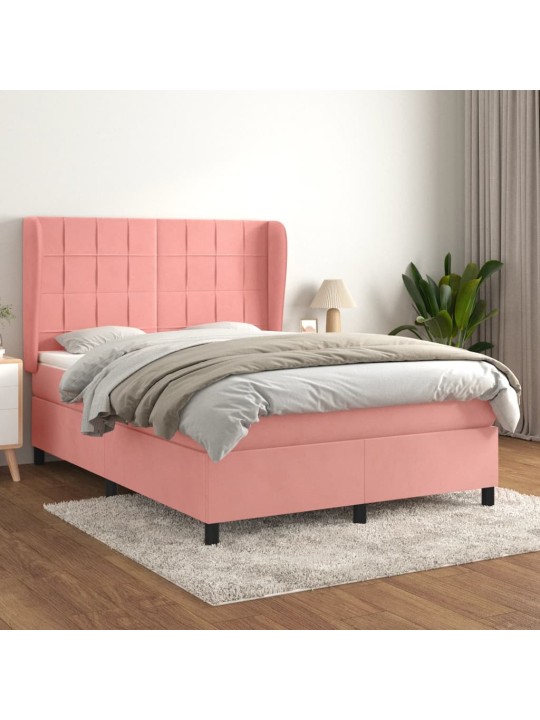 Box spring postel s matrací růžová 140x190 cm samet