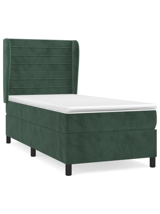 Box spring postel s matrací tmavě zelená 100x200 cm samet