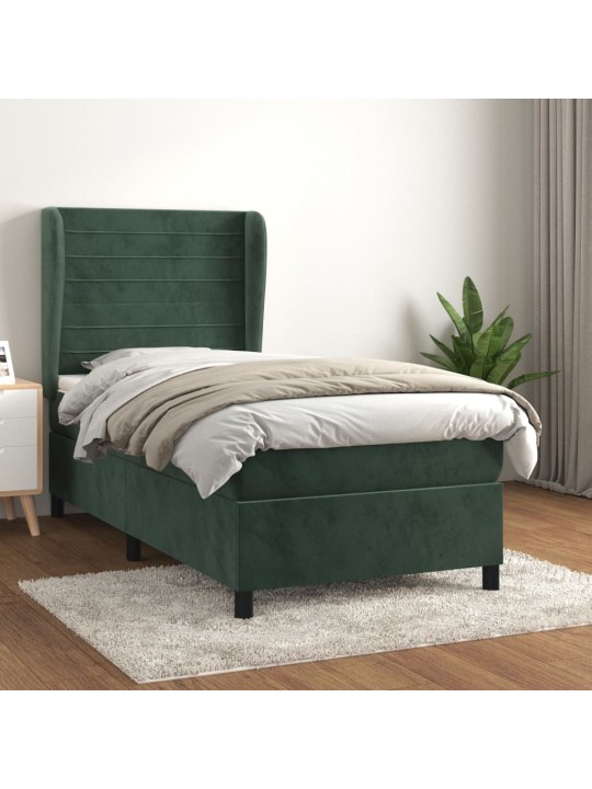 Box spring postel s matrací tmavě zelená 100x200 cm samet