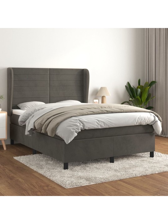 Box spring postel s matrací tmavě šedý 140 x 190 cm samet