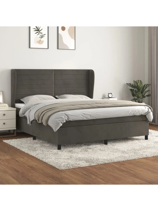 Box spring postel s matrací tmavě šedá 160x200 cm samet