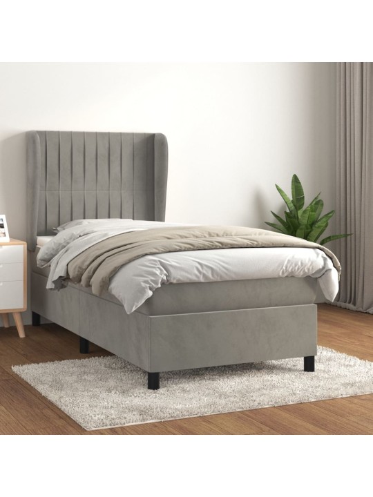 Box spring postel s matrací světle šedá 90x190 cm samet