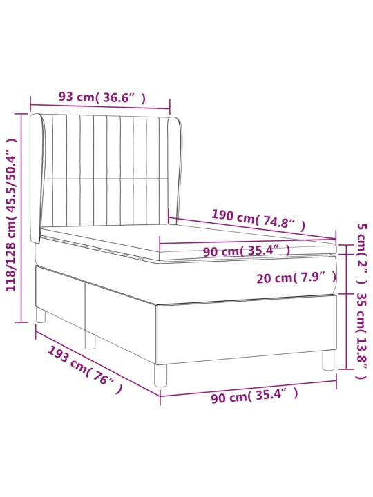 Box spring postel s matrací tmavě šedá 90x190 cm samet