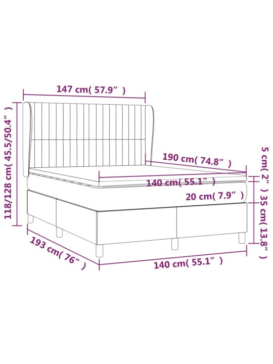 Box spring postel s matrací tmavě šedý 140 x 190 cm samet