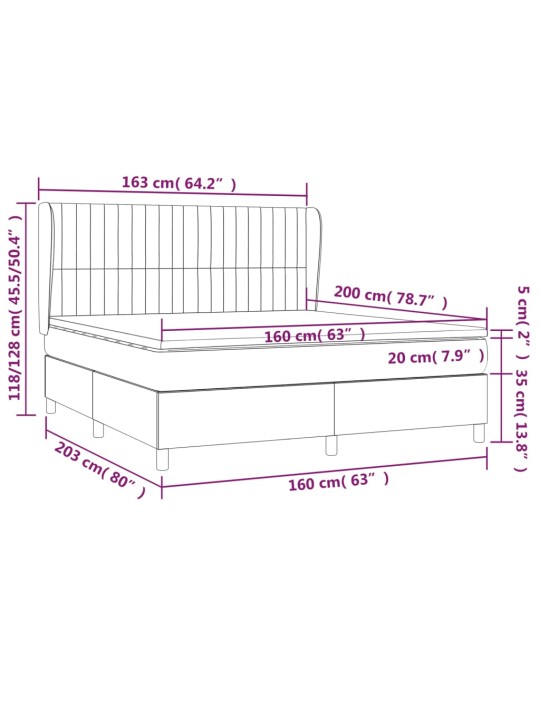 Box spring postel s matrací tmavě šedá 160x200 cm samet