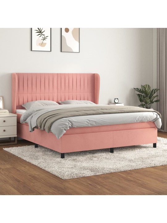 Box spring postel s matrací růžová 160x200 cm samet
