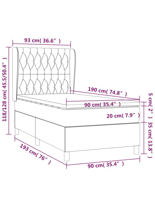 Box spring postel s matrací tmavě šedá 90x190 cm samet