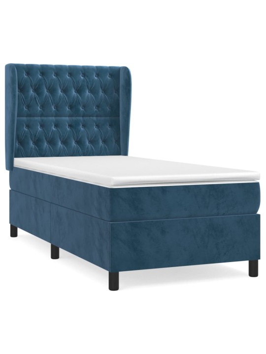 Box spring postel s matrací tmavě modrá 90x190 cm samet