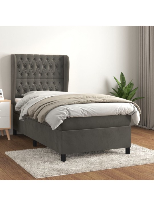 Box spring postel s matrací tmavě šedá 90x200 cm samet
