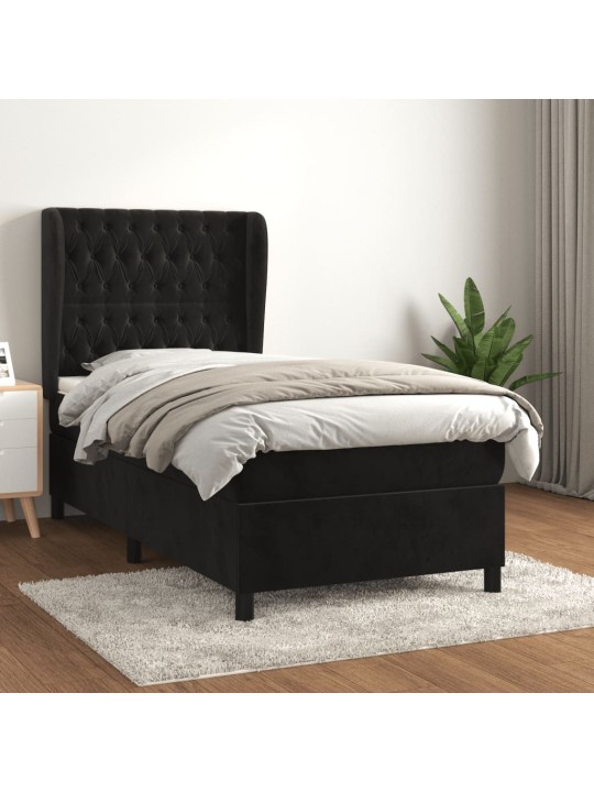 Box spring postel s matrací černá 100x200 cm samet