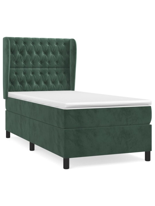 Box spring postel s matrací tmavě zelená 100x200 cm samet