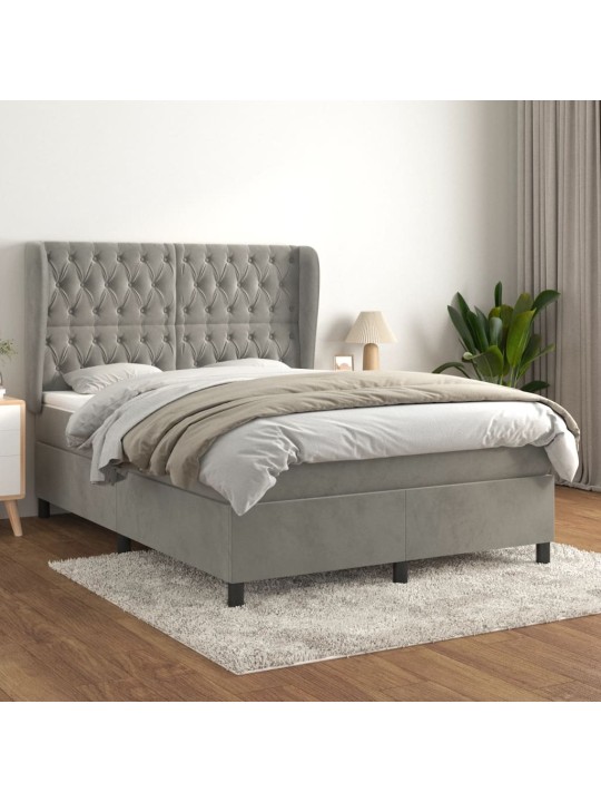 Box spring postel s matrací světle šedá 140x200 cm samet