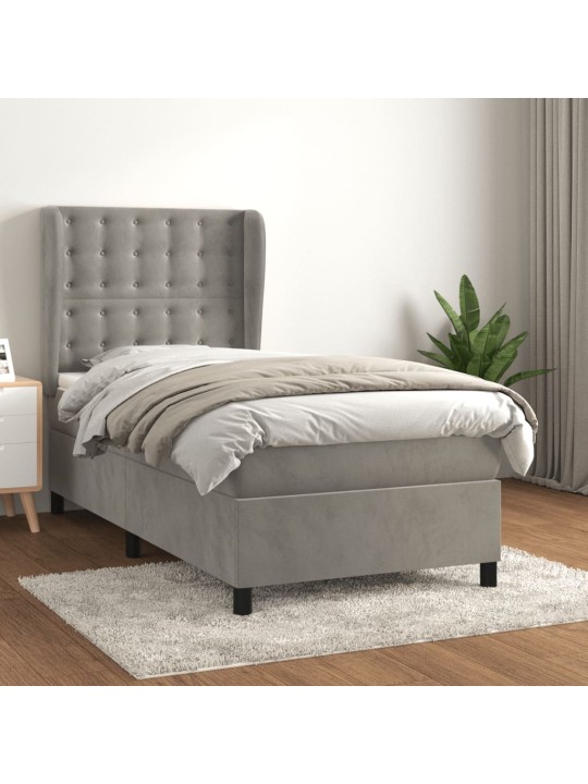 Box spring postel s matrací světle šedá 90x200 cm samet