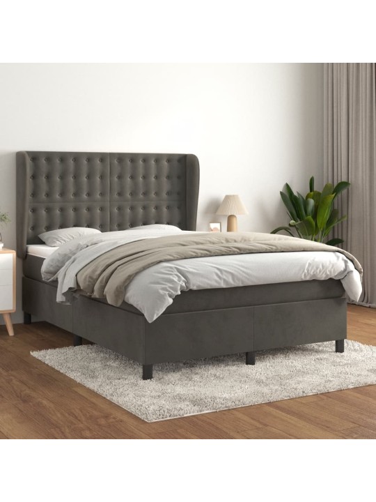 Box spring postel s matrací tmavě šedý 140 x 190 cm samet