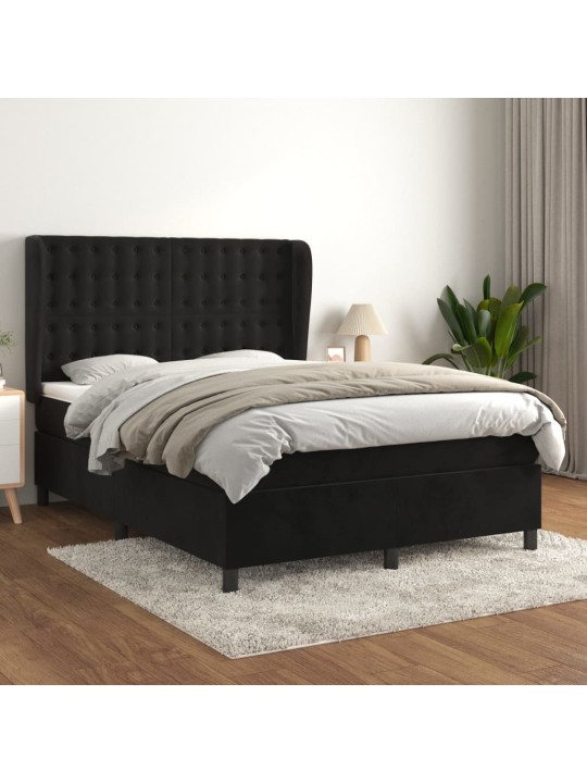 Box spring postel s matrací černá 140 x 190 cm samet