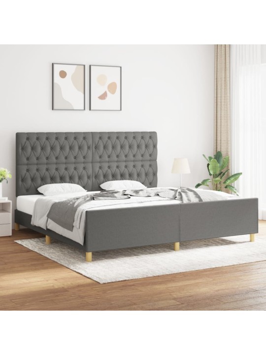 Rám postele s čelem tmavě šedý 200x200 cm textil
