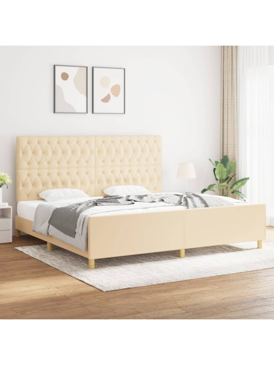 Rám postele s čelem krémový 200x200 cm textil