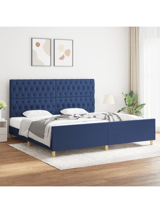 Rám postele s čelem modrý 200 x 200 cm textil