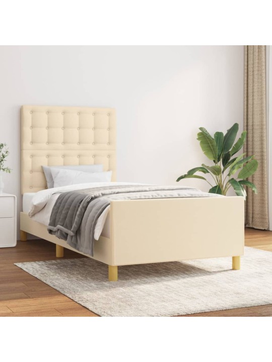 Rám postele s čelem krémový 90x190 cm textil
