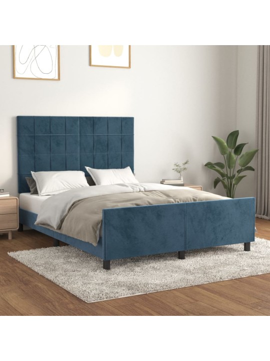 Rám postele bez matrace tmavě modrý 140x190 cm samet
