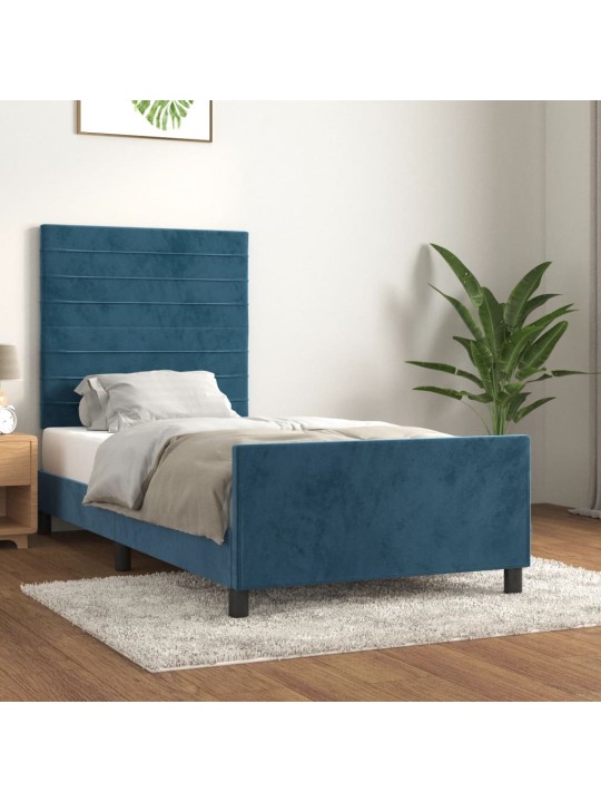 Rám postele bez matrace tmavě modrý 100x200 cm samet