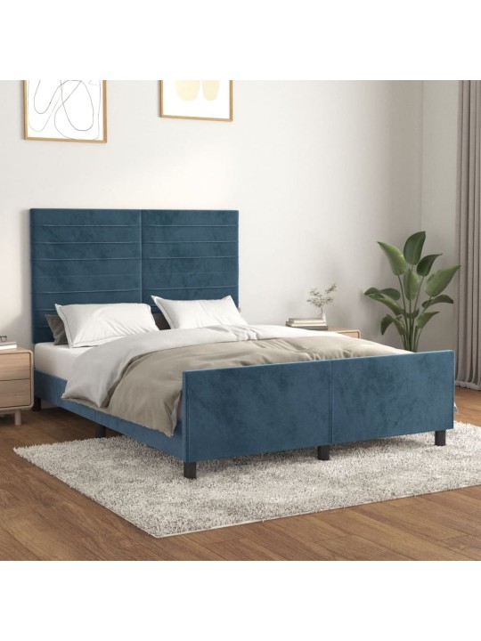 Rám postele bez matrace tmavě modrý 140x190 cm samet