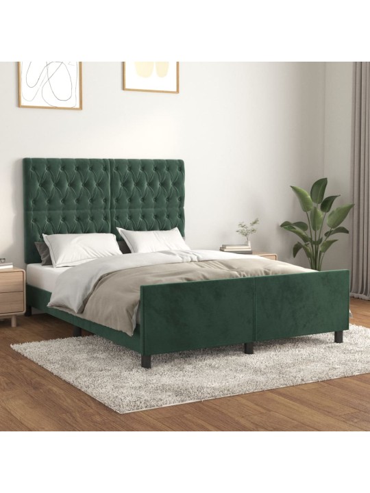 Rám postele bez matrace tmavě zelená 140 x 190 cm samet