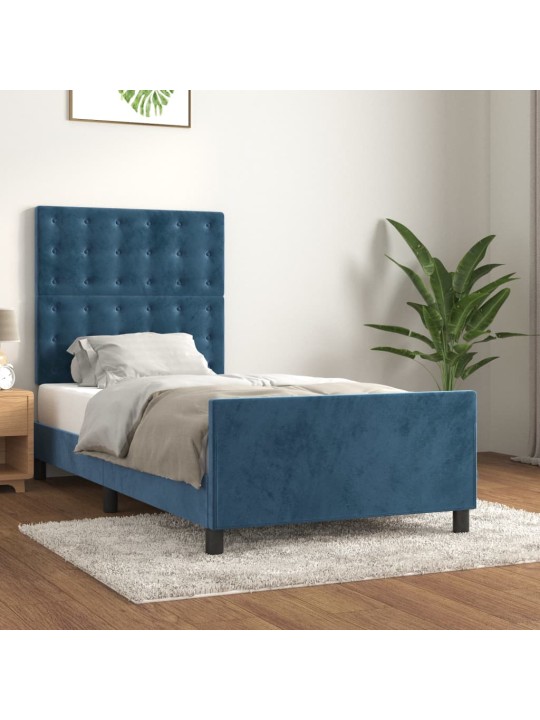 Rám postele bez matrace tmavě modrý 90x190 cm samet