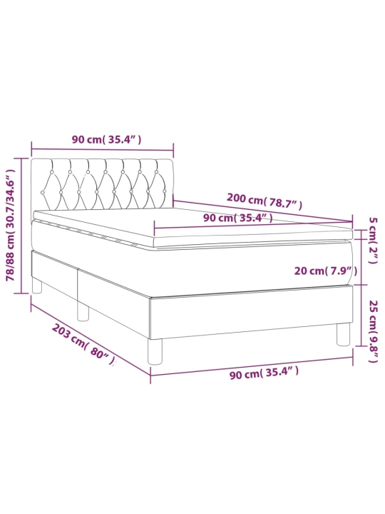 Box spring postel s matrací tmavě šedá 90x200 cm textil