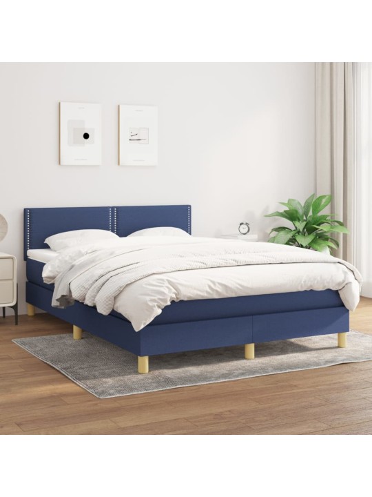 Box spring postel s matrací modrá 140x190 cm textil