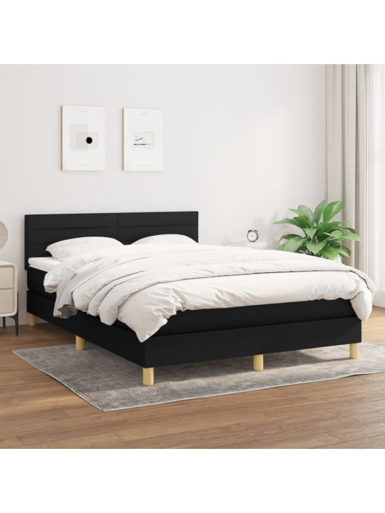 Box spring postel s matrací černá 140 x 190 cm textil