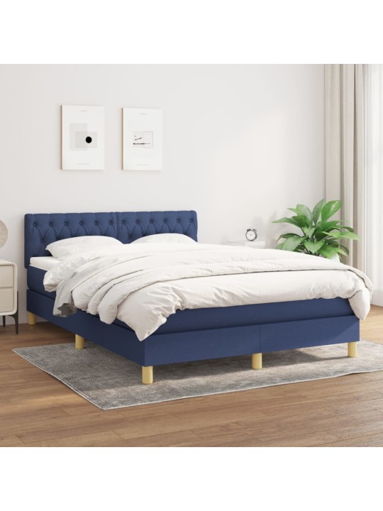 Box spring postel s matrací modrá 140x190 cm textil