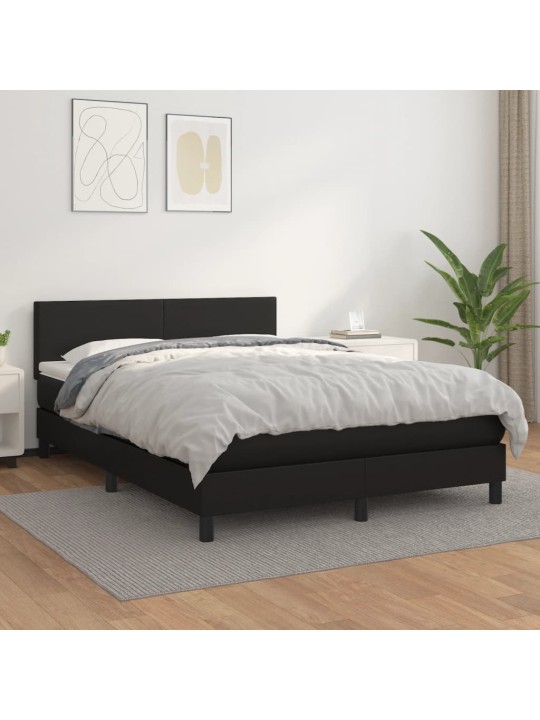 Box spring postel s matrací černá 140 x 190 cm umělá kůže