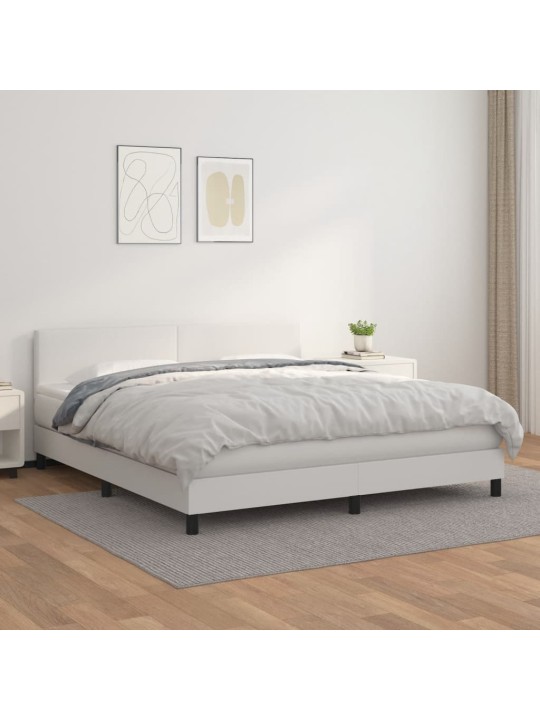 Box spring postel s matrací bílá 160x200 cm umělá kůže