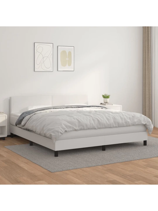 Box spring postel s matrací bílá 180x200 cm umělá kůže