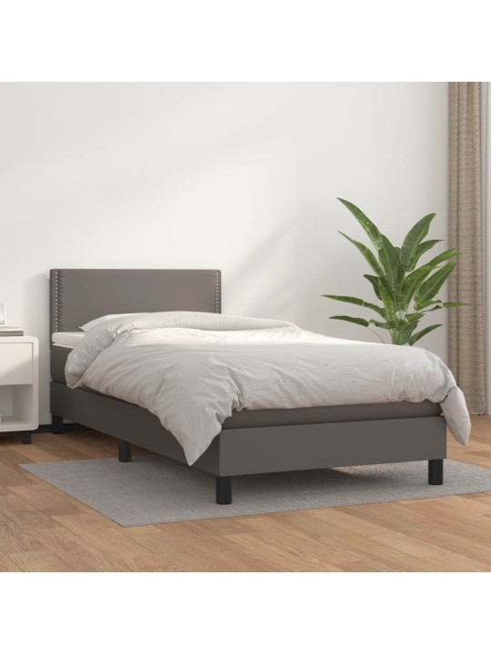 Box spring postel s matrací šedá 90x200 cm umělá kůže