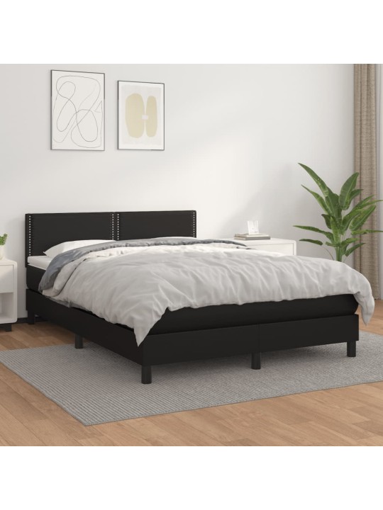 Box spring postel s matrací černá 140 x 190 cm umělá kůže