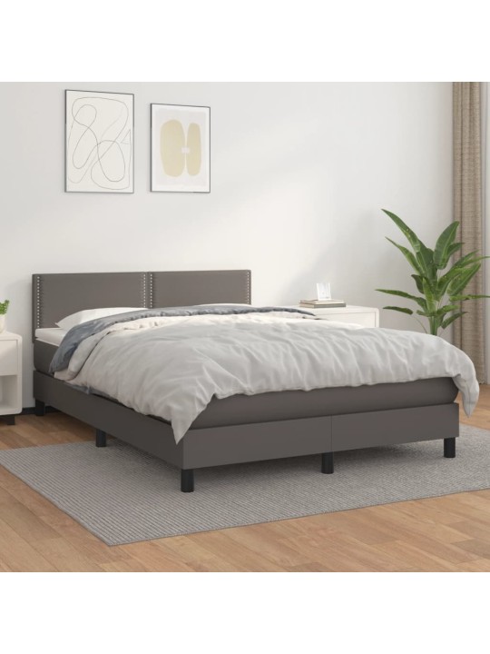 Box spring postel s matrací šedá 140x200 cm umělá kůže