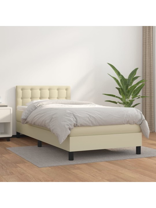 Box spring postel s matrací krémová 100x200 cm umělá kůže