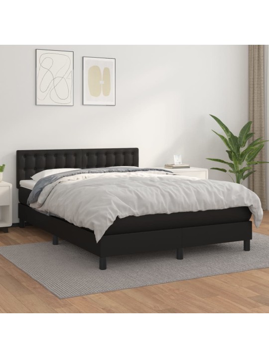 Box spring postel s matrací černá 140 x 190 cm umělá kůže