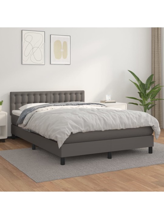 Box spring postel s matrací šedá 140 x 190 cm umělá kůže