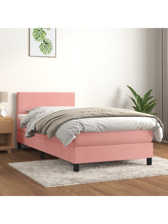 Box spring postel s matrací růžová 100x200 cm samet