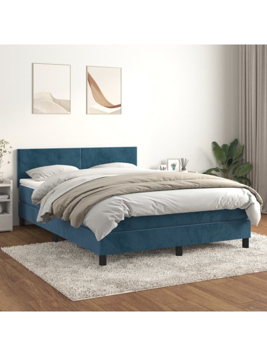Box spring postel s matrací tmavě modrá 140x190 cm samet