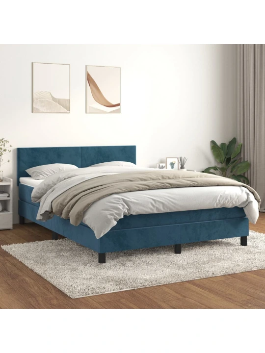 Box spring postel s matrací tmavě modrá 140x190 cm samet