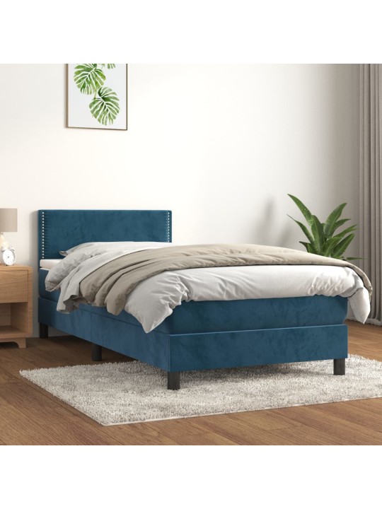 Box spring postel s matrací tmavě modrá 90x200 cm samet