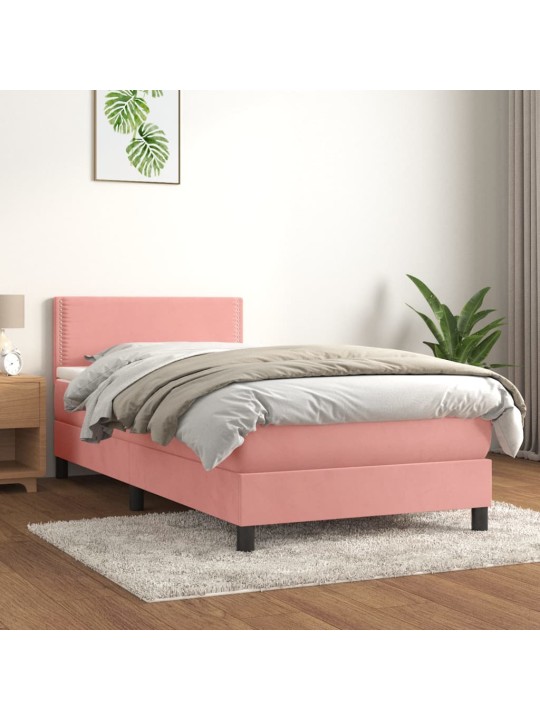 Box spring postel s matrací růžová 100x200 cm samet