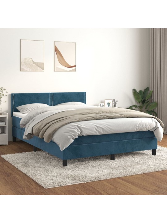 Box spring postel s matrací tmavě modrá 140x190 cm samet