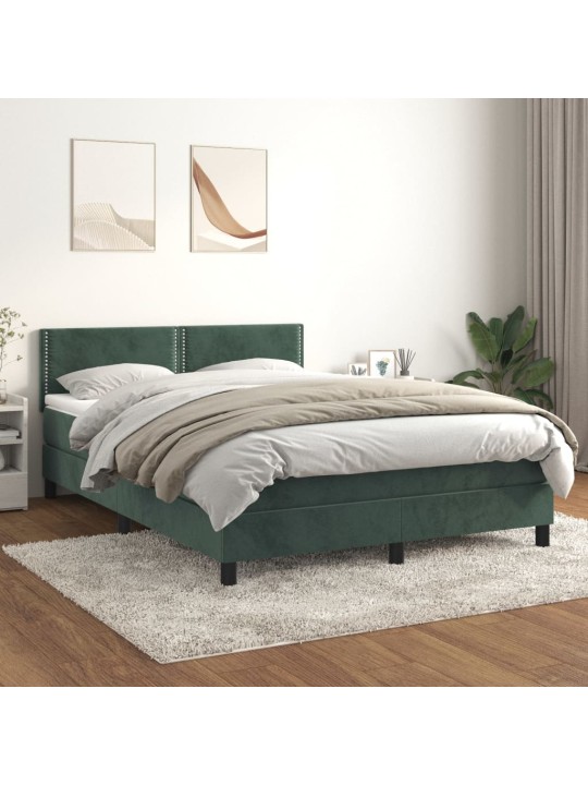 Box spring postel s matrací tmavě zelená 140x200 cm samet