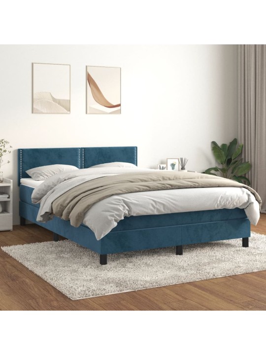 Box spring postel s matrací tmavě modrá 140x200 cm samet