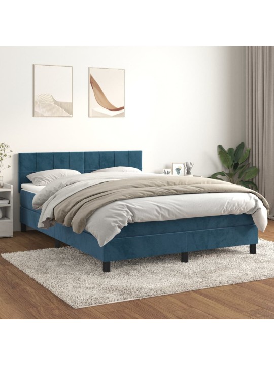 Box spring postel s matrací tmavě modrá 140x190 cm samet